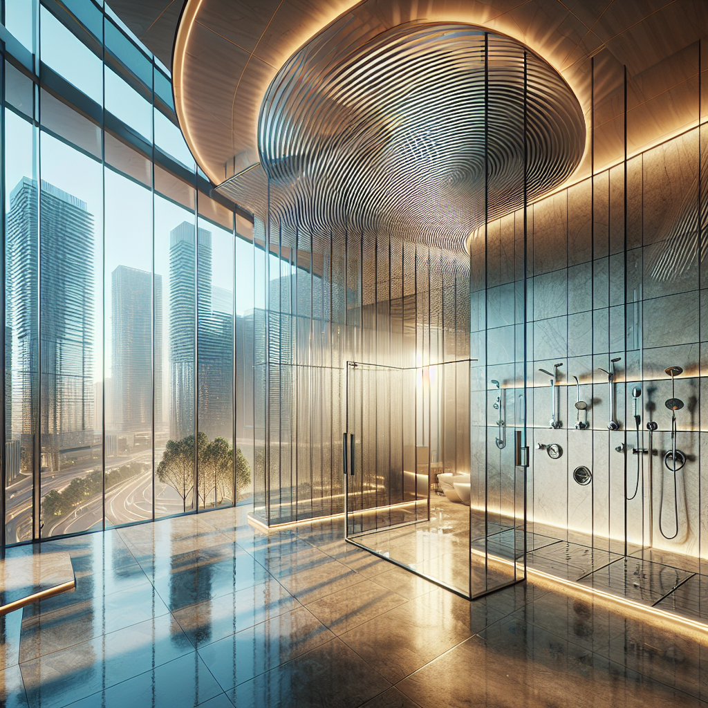 =Neo-angle glass shower with sleek, modern lines.