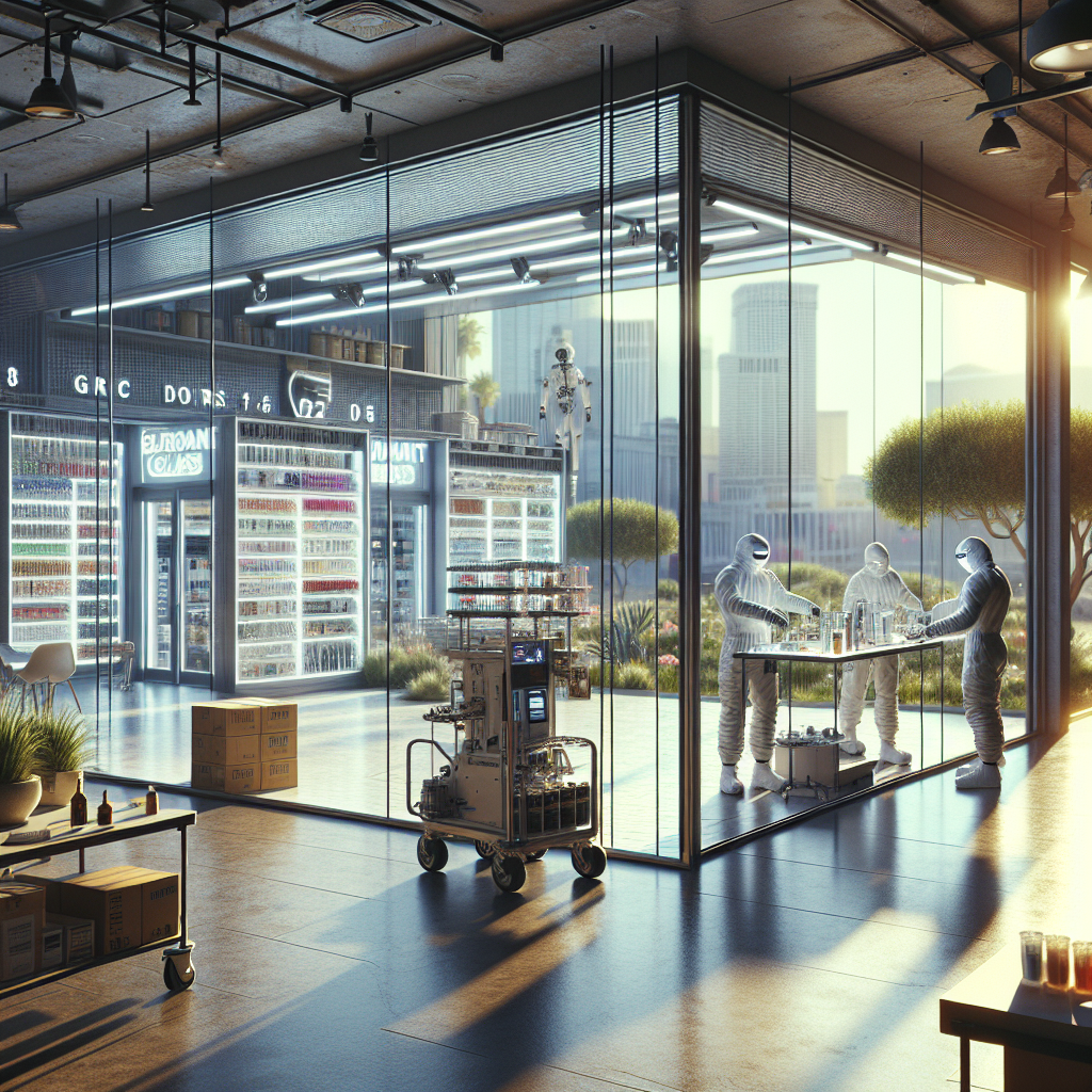=Glass doors and windows being installed in a retail space in Las Vegas.
