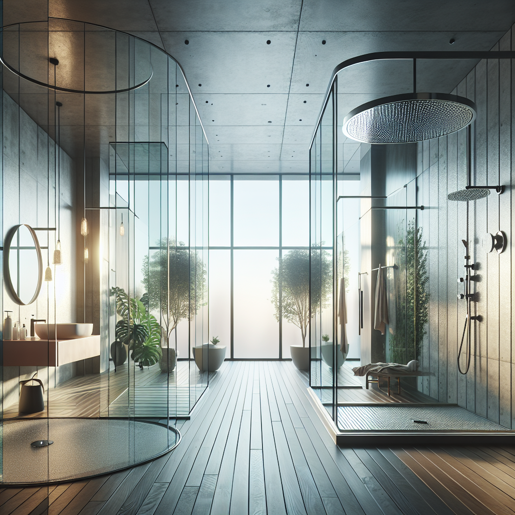 =Bathroom with hinged glass shower doors