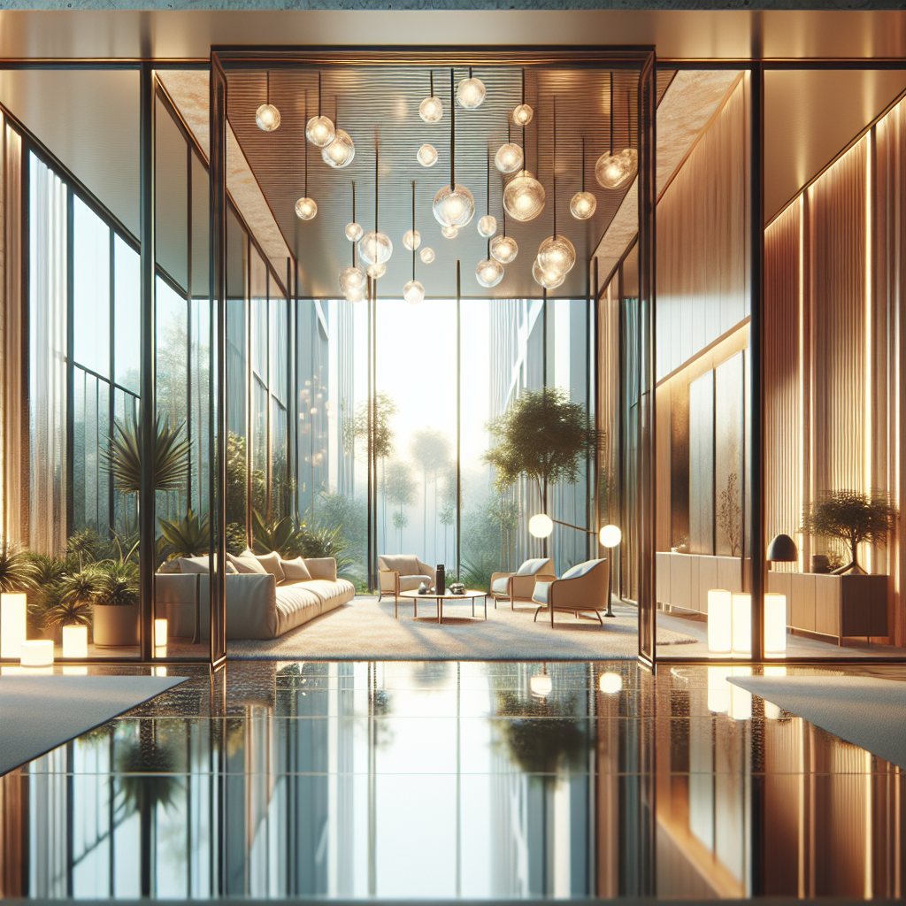 =Sleek glass doors allowing natural light flow.