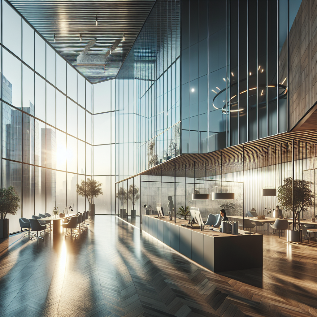 =Soundproof glass wall panels in a bright, modern space