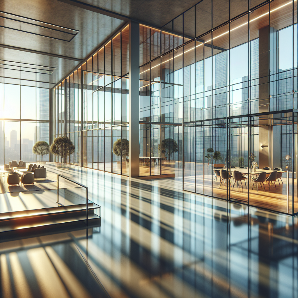 =Glass safety barriers on balcony overlooking a city.