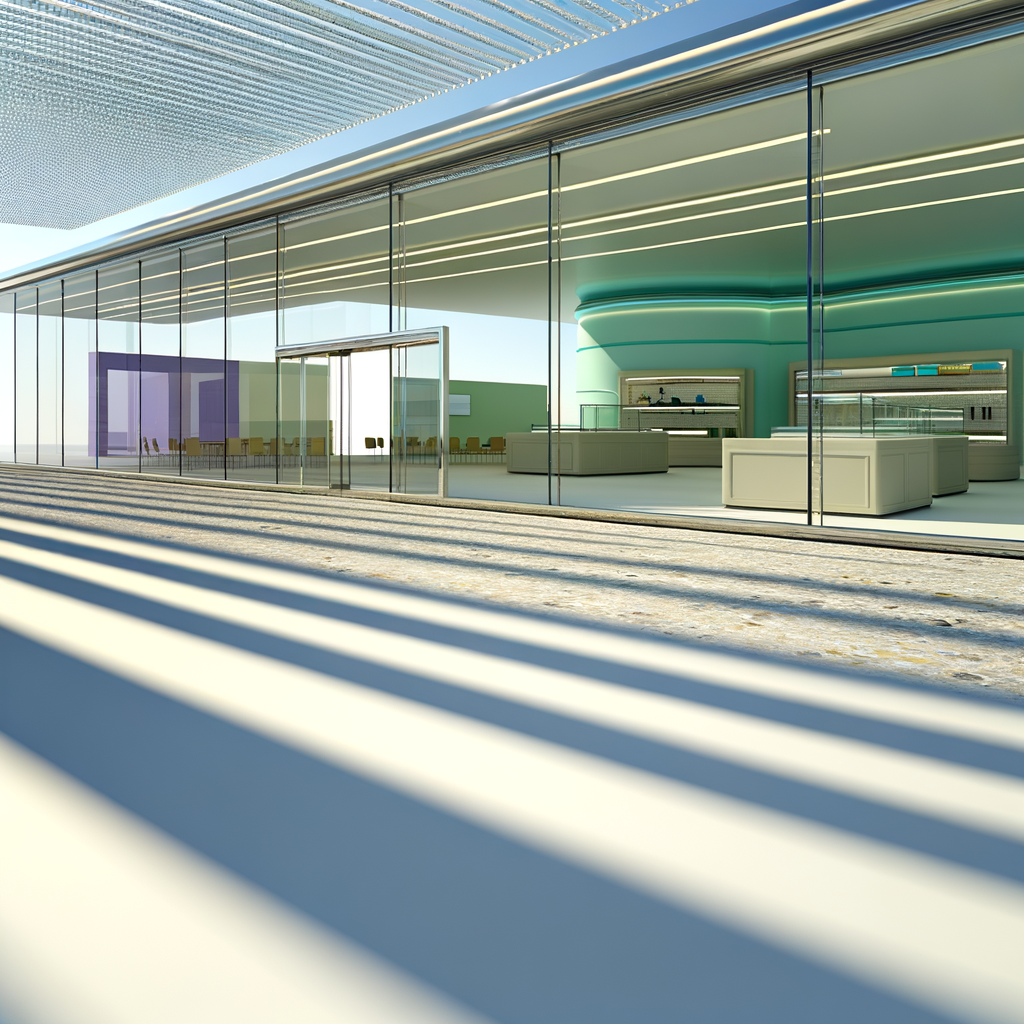=Bullet-resistant storefront glass display with clear transparency and built-in protection.