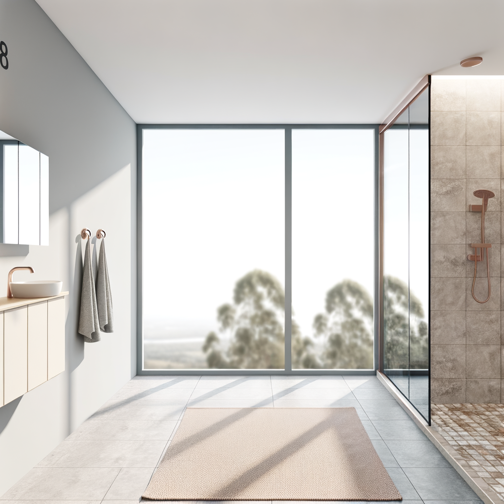 =Modern sliding glass shower doors in a bathroom setting with clean lines and sleek design.