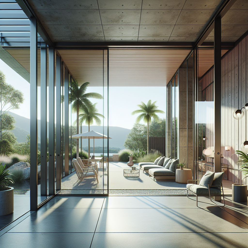 =Patio glass sliding doors in modern home setting.