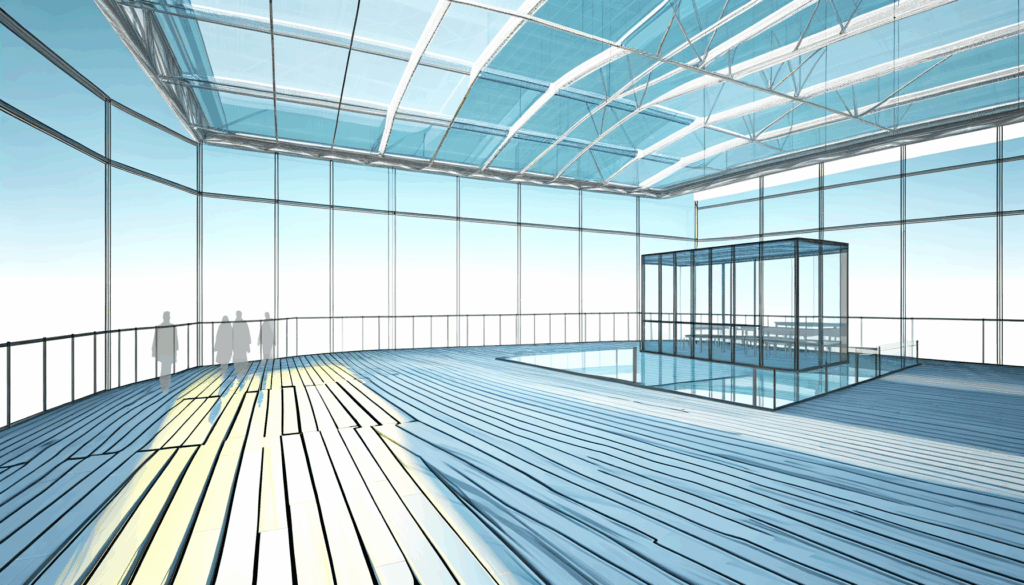 =Glass observation deck with transparent flooring and panoramic city view.