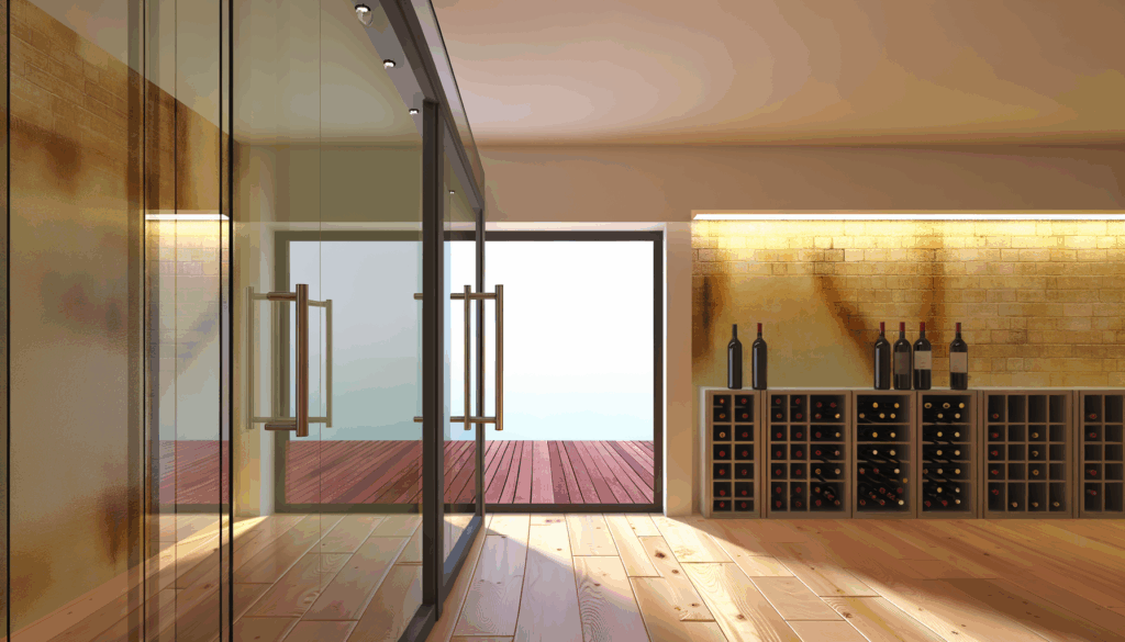 =Glass door installation for a wine room.
