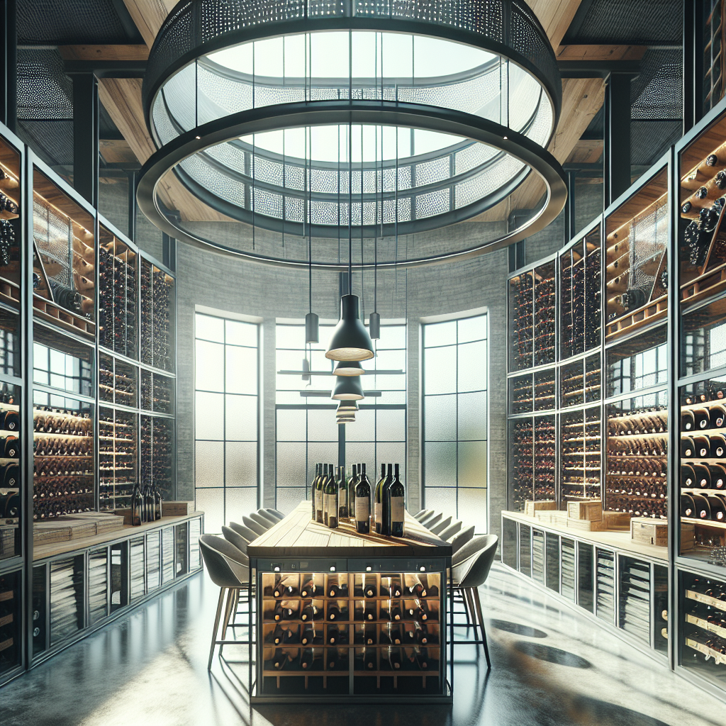 =Glass wall system showcasing wine collection