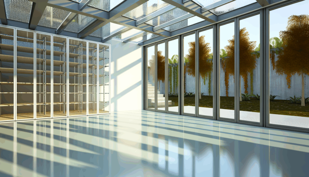 =Glass wine room walls blending elegance and functionality.