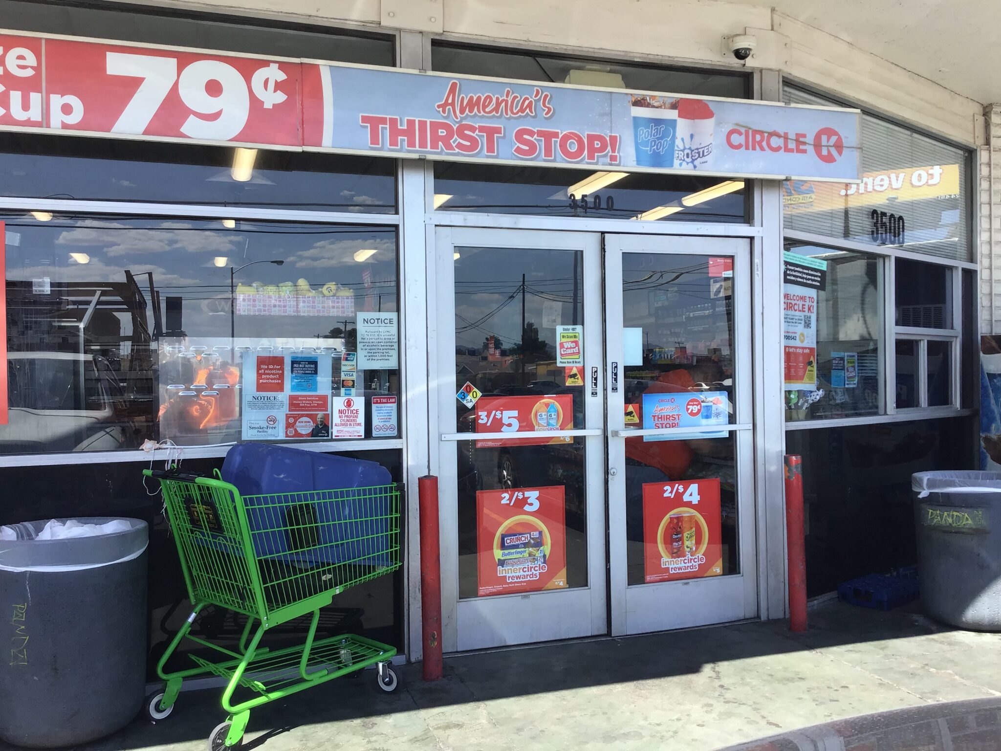 A Circle K convenience-store storefront with glass entry doors in Las Vegas