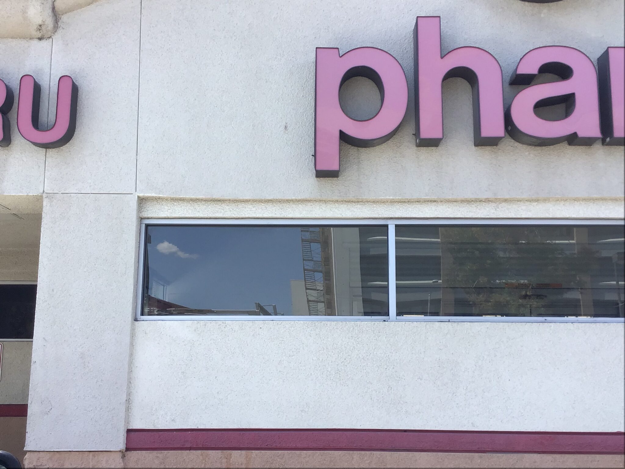 Pharmacy storefront glass