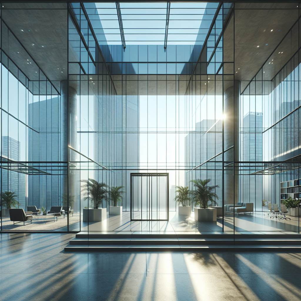Commercial building lobby fire-rated glass walls and door assembly Las Vegas