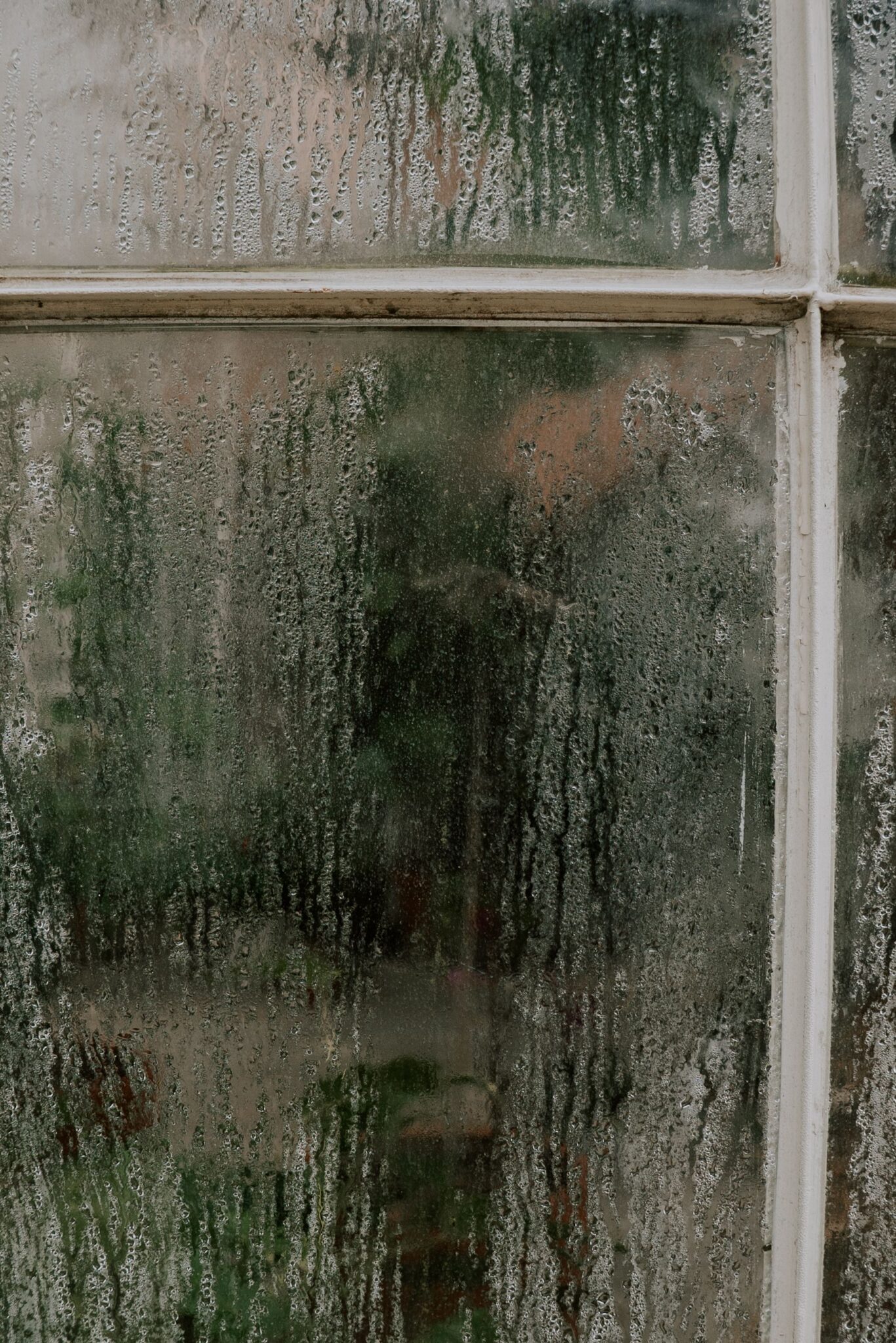 A dual-pane patio-door panel hazed from a failed seal